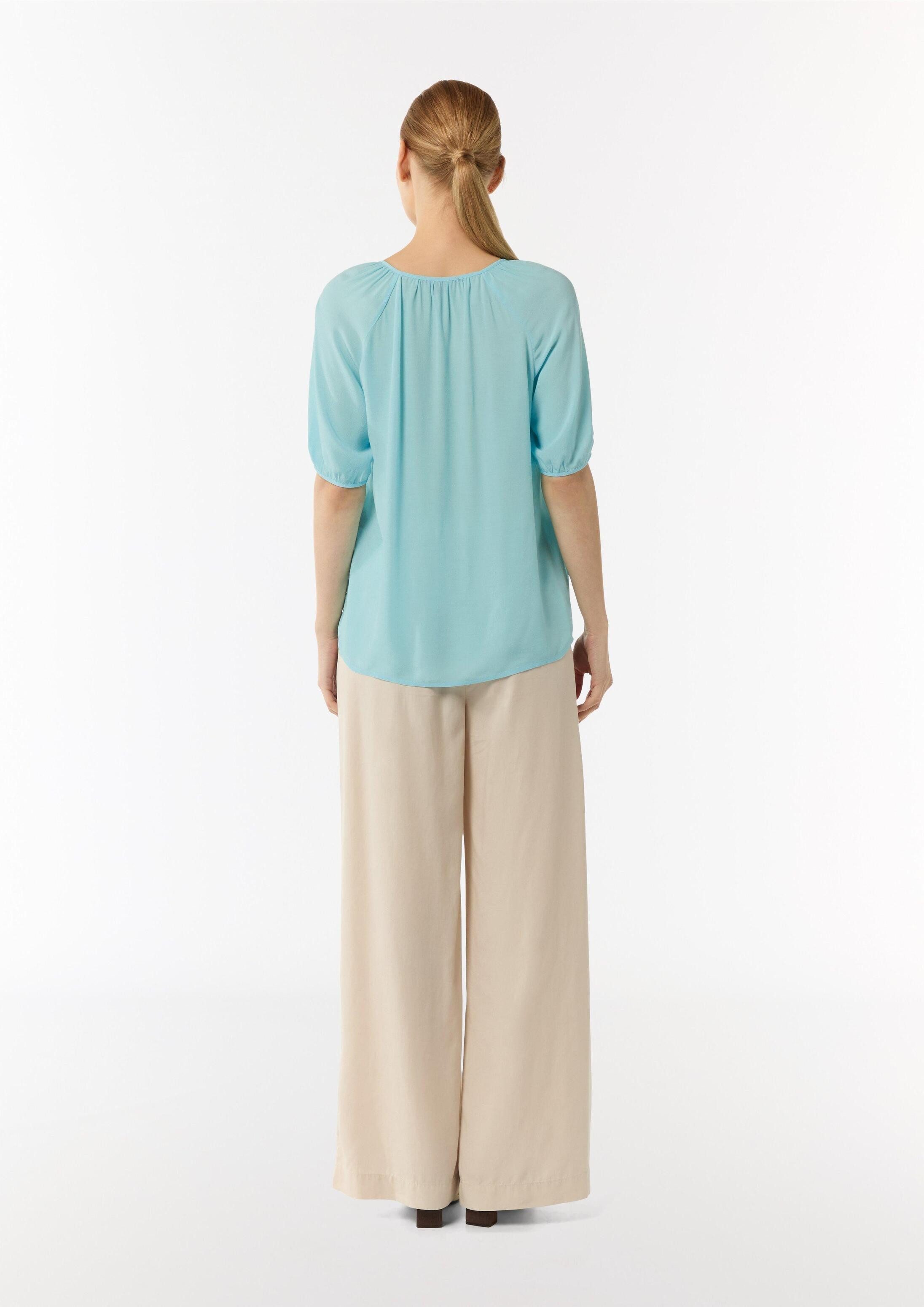 comma Kurzarmbluse Bluse Crêpe-Bluse mit voluminösen Ärmeln und Raffung