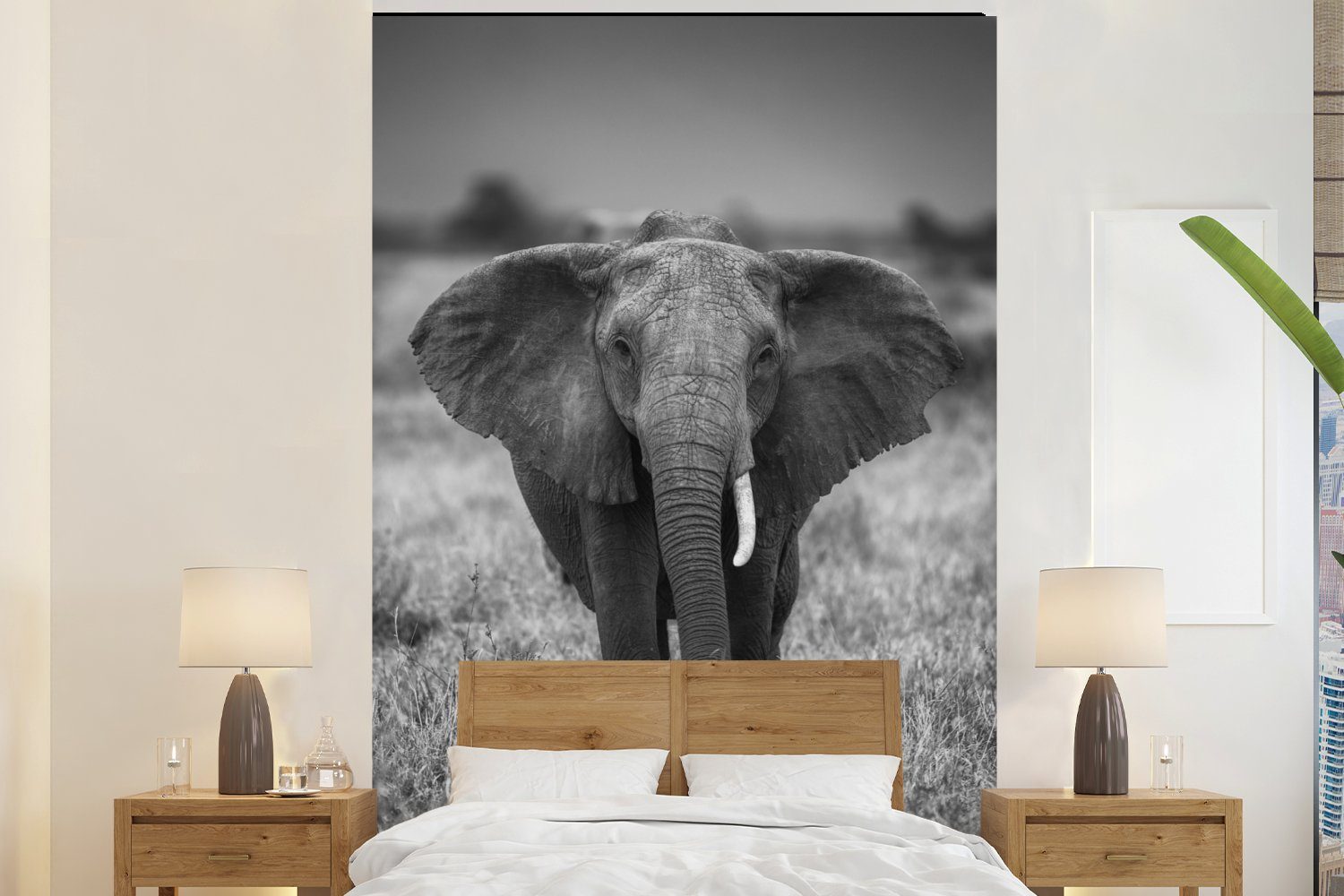 MuchoWow Fototapete Elefant - Tiere - Safari - Wildtiere, Matt, bedruckt, (3 St), Montagefertig Vinyl Tapete für Wohnzimmer, Wandtapete