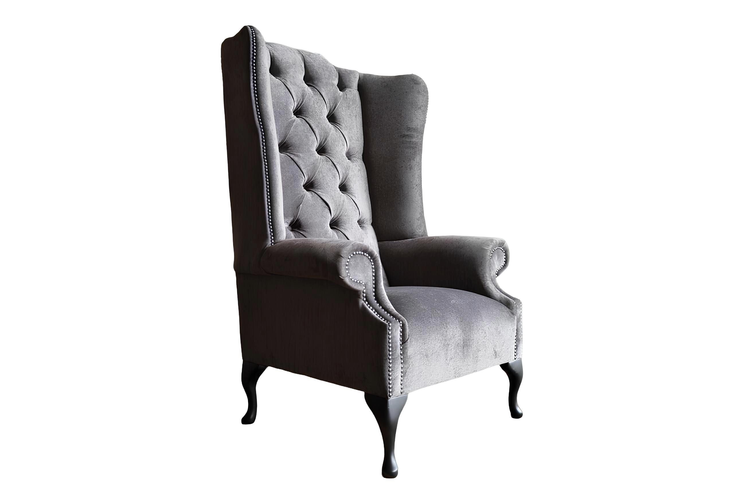 Xlmoebel Sessel Samt-Ohrensessel in Grau mit Chesterfield-Design und Polsterung (Ohrensessel), Hergestellt in Europa