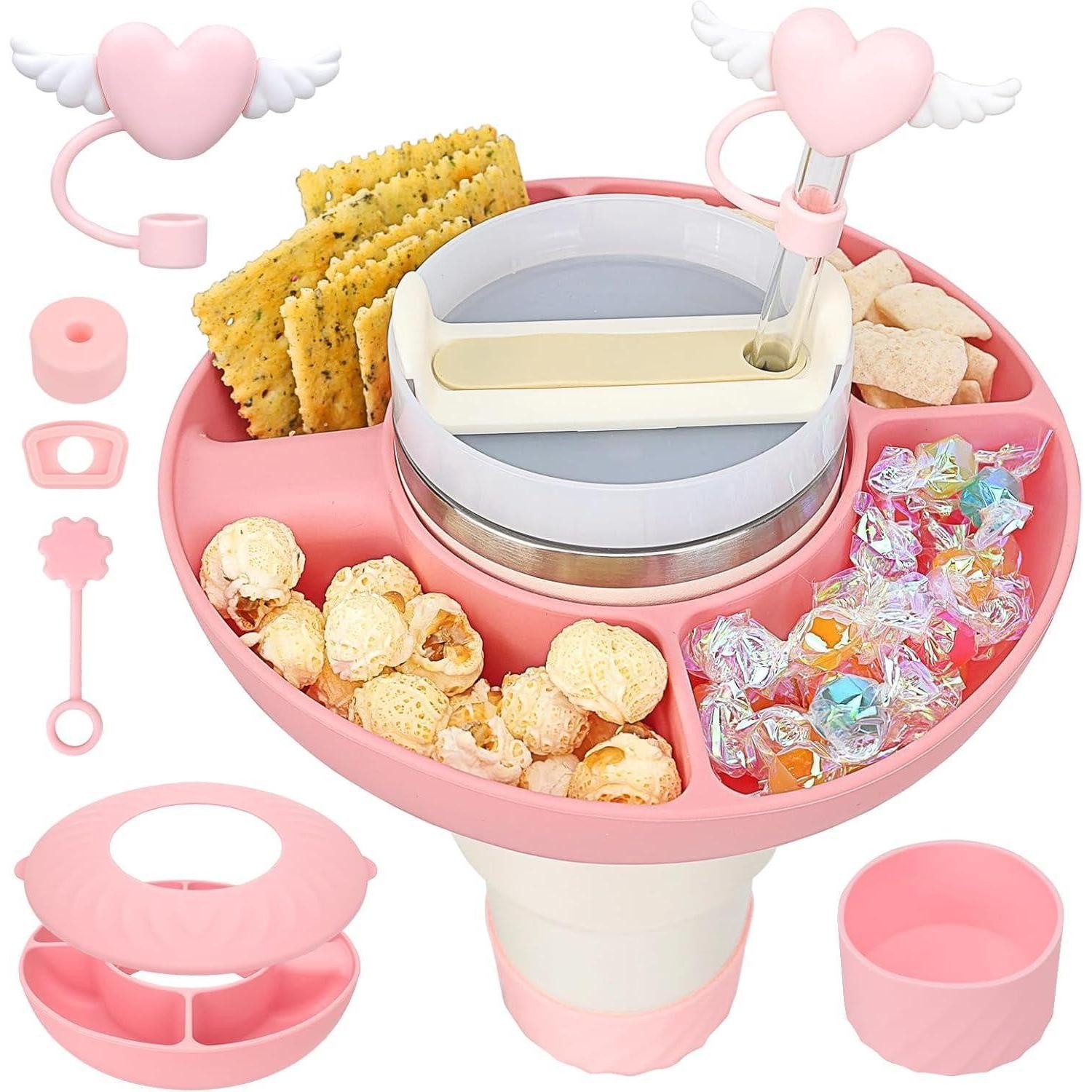 LuxusKollektion Tumbler-Glas Silikon Snackschale für Stanley Cup Zubehör 5tlg rosa