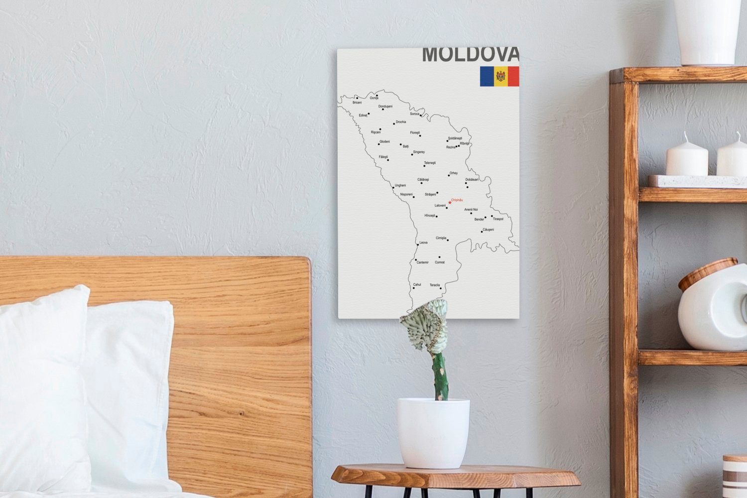 St), einer Leinwandbild Flagge weißen inkl. cm 20x30 Illustration Leinwandbild des, Karte Moldau (1 bespannt Gemälde, Zackenaufhänger, der der Republik OneMillionCanvasses® mit fertig