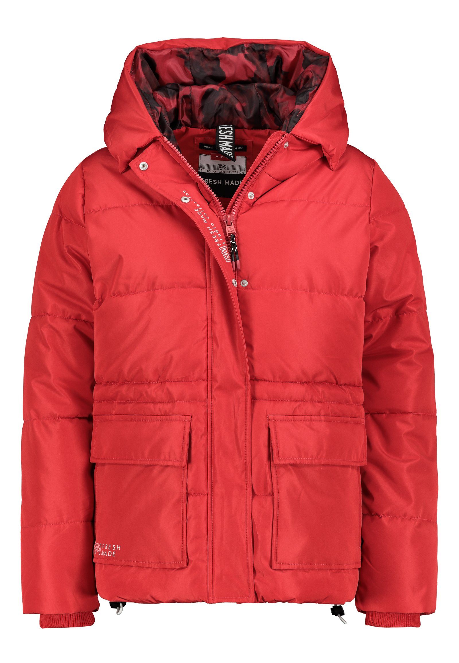 Fresh Made Steppjacke Winter Steppjacke Taillenzug red mit