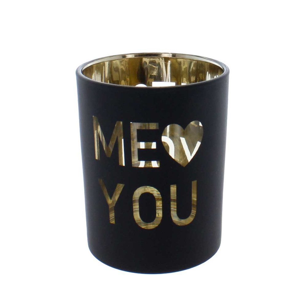 MICA Dekolicht Windlicht - Me/You - schwarz/gold - ca. 10 x 12,5 cm