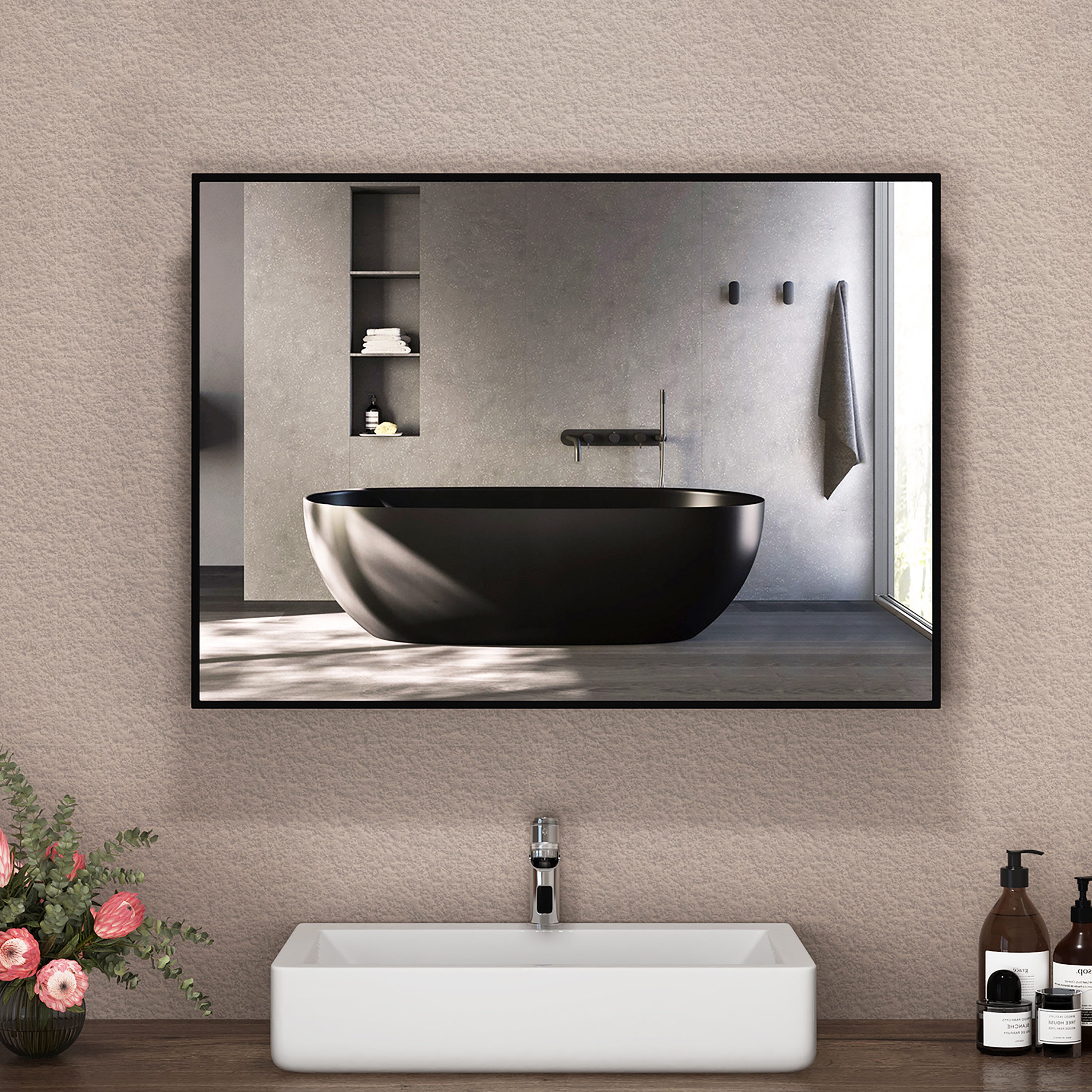 Hopibath Spiegel Flur Eckig Flurspiegel Wandspiegel Schwarz (Hängespiegel, günstig online kaufen