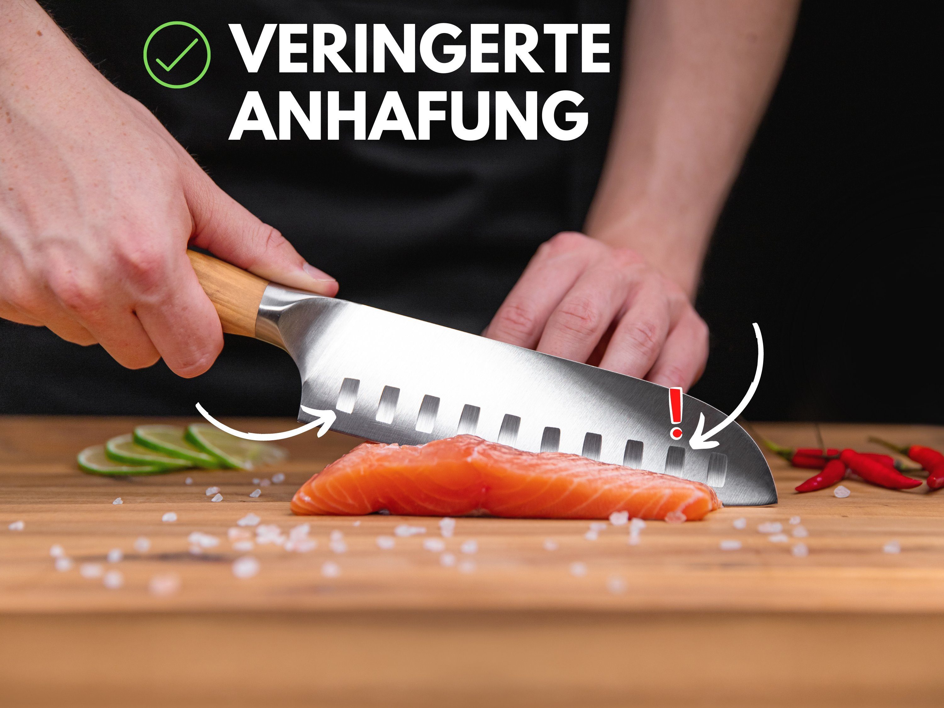 Hannah's Homebrand Santokumesser rostfreies Santokumesser cm Olivenholz, Sushi Klinge) verblüffend aus und scharf, (18 Messer langlebig rostfrei &