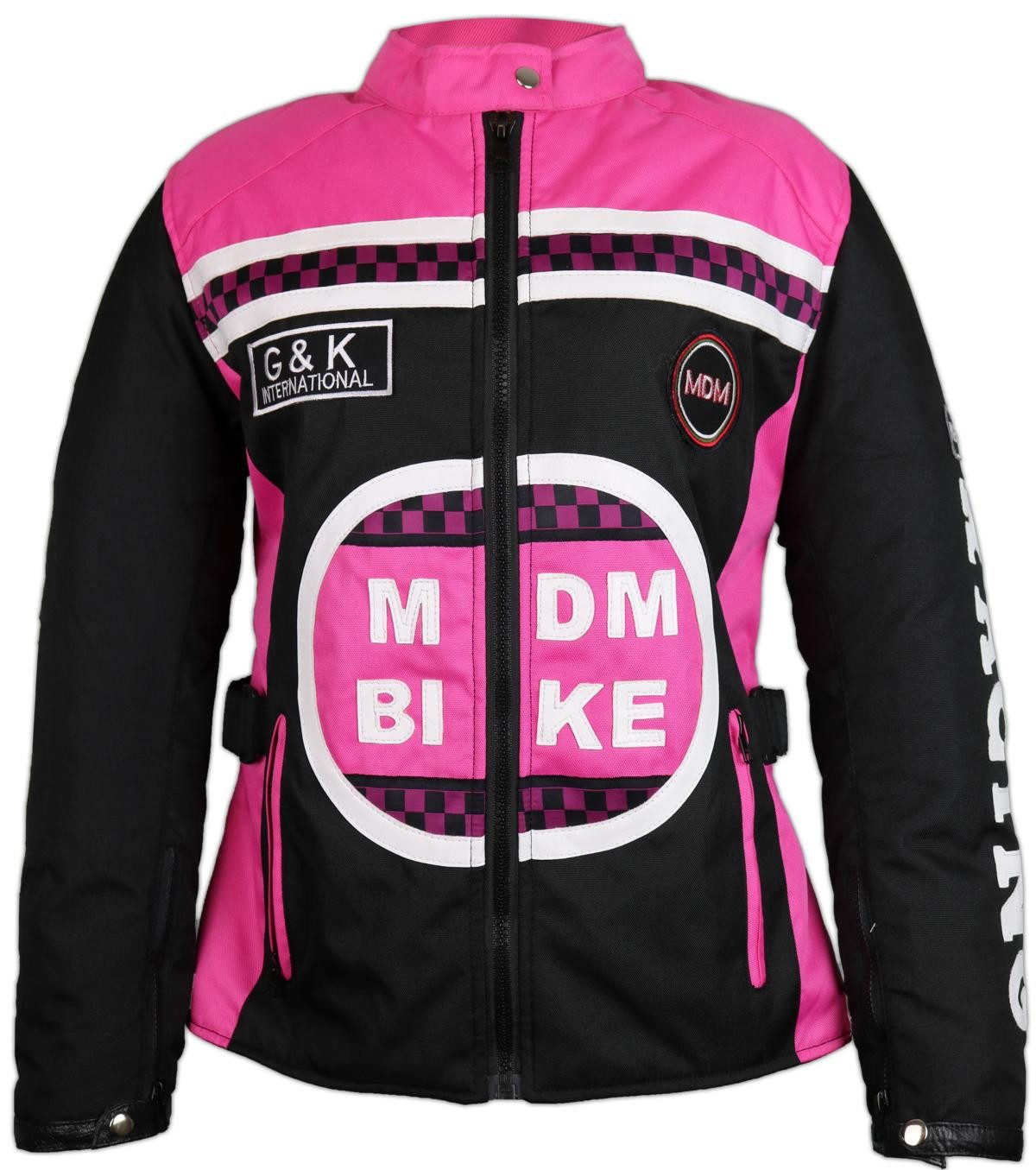 MDM Motorradjacke Damen Motorradjacke Textil Racing Stil mit Protektoren (Sportliche Damen Bikerjacke mit Protektoren und Windschutzleiste) Damen Racing Motorradjacke mit Protektoren, winddicht, tailliert