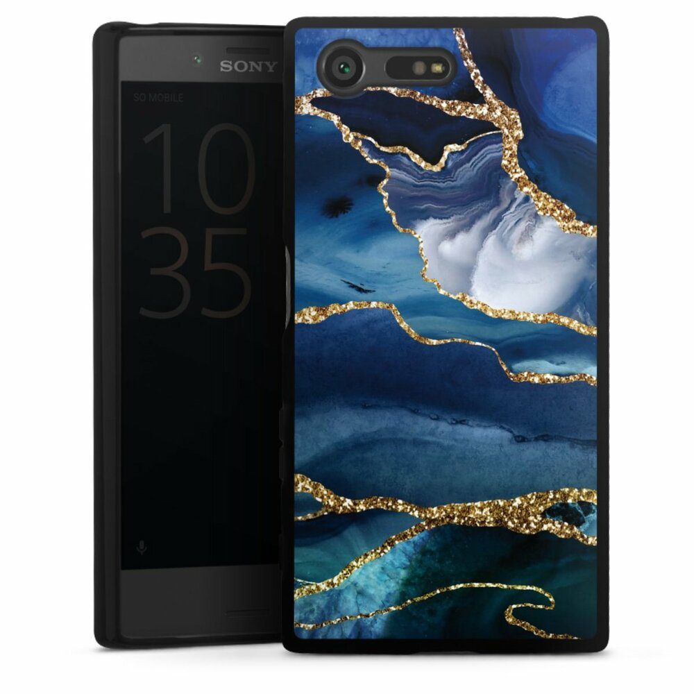 DeinDesign Handyhülle Blue Marble Gold Glitter Look, Silikon Hülle, Bumper Case, Handy Schutzhülle, Smartphone Cover Marmor Blau Gold & Kupfer