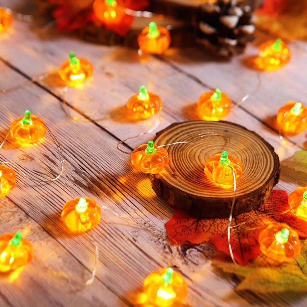 Sunicol LED-Lichterkette Halloween Weihnachten Deko, 2M/3M, Kupferdraht, Warmweiß, Batterie, Kürbis Eichel Lichter für Herbst Hochzeit Party