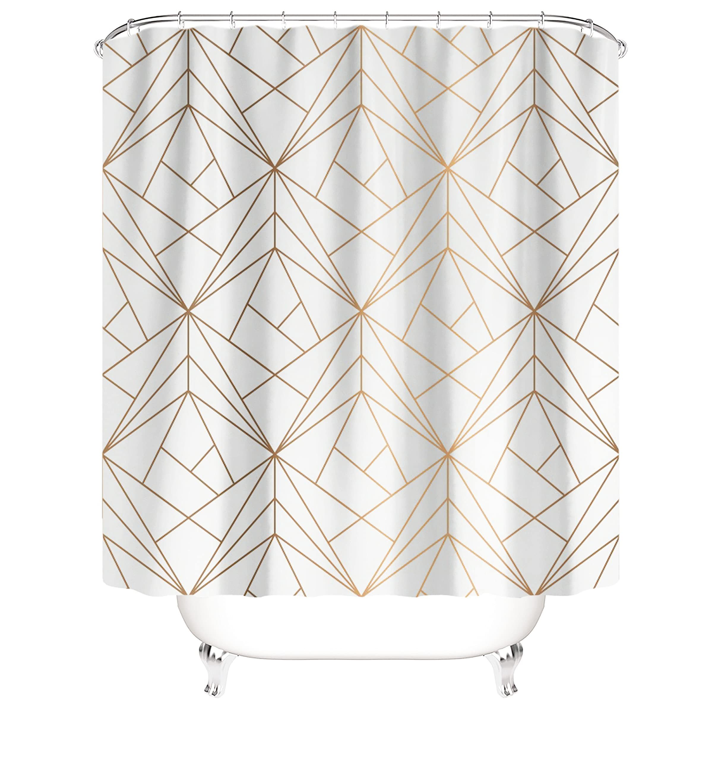 M&W DAS DESIGN Duschvorhang Duschvorhang gelb Dreiecke Shower curtains Anti schimmel 180x200 – Bild 2 von 5