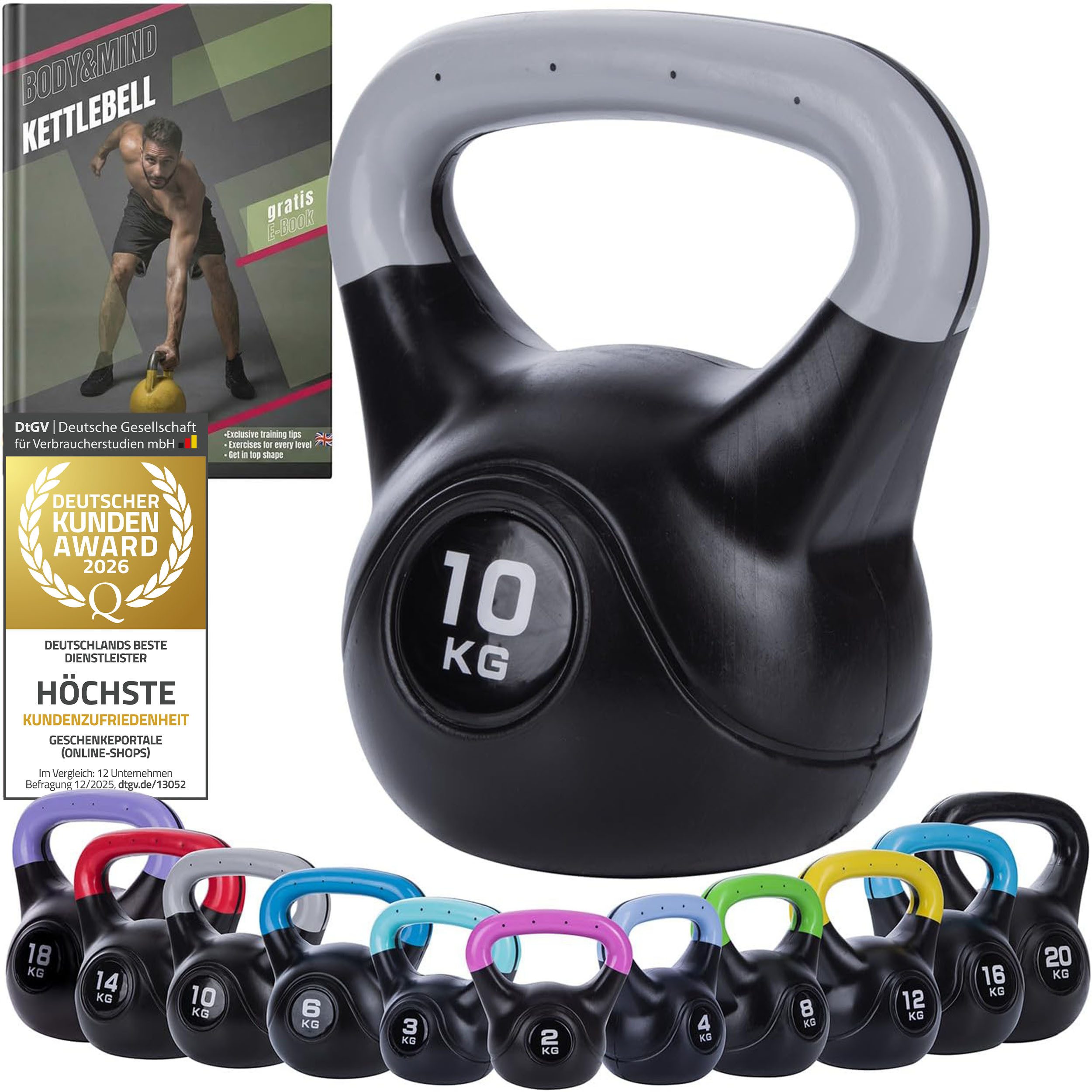 Body & Mind Kettlebell Body & Mind Kettlebell 2–20 kg – Profi Kettlebell mit Kunststoffmantel, (Profi Schwunghantel), Kraftraining Workout Gewicht (10 kg)