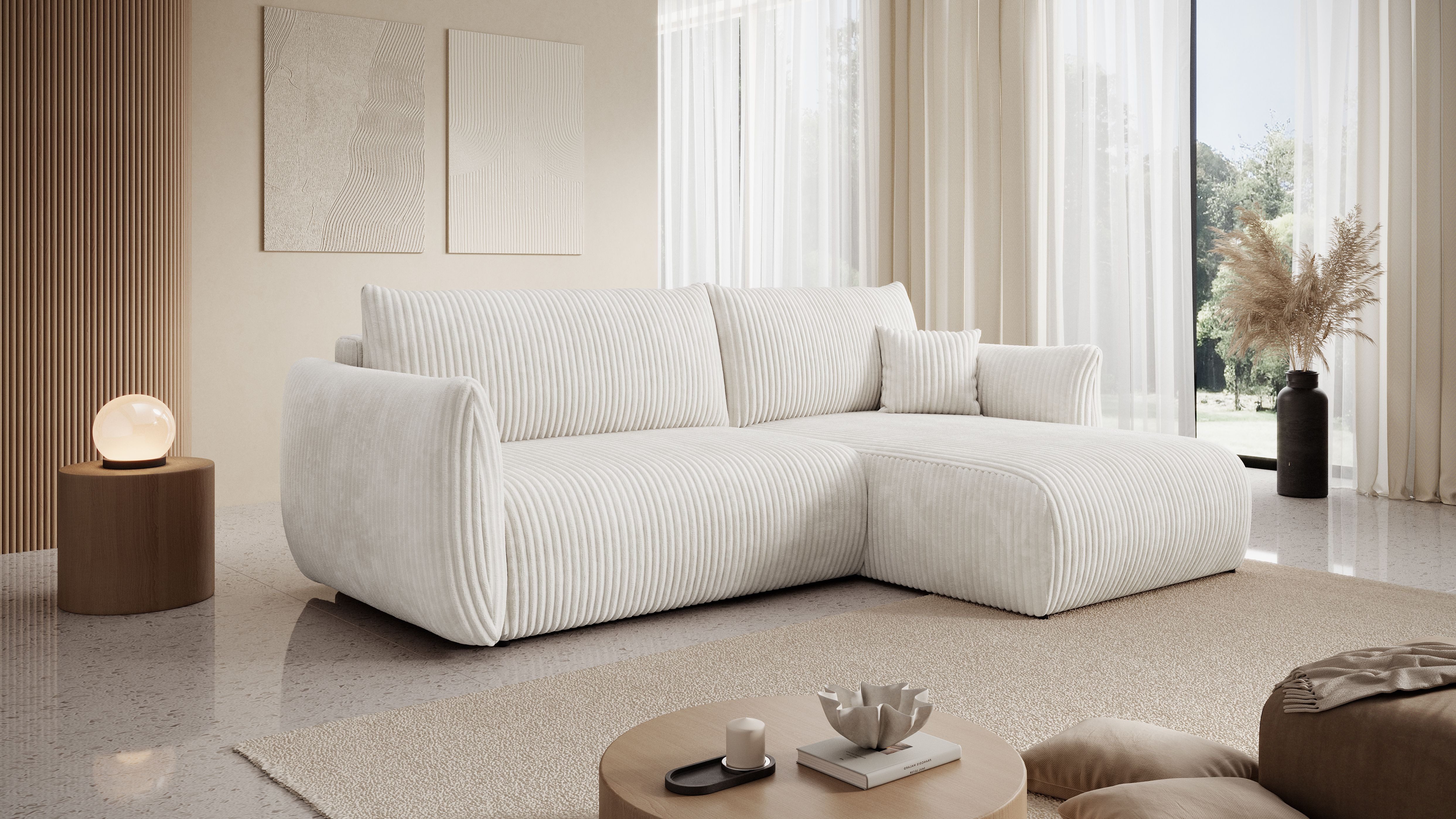 Goldstoff Ecksofa "ALLORA" L-Form Schlafsofa mit Bettkasten Sofakissen Couch Beige/Grau, Premium Couch L-Form 1 Teile, Modernes Sofa L Schlafsofa Ecksofa Cord mit Schlaffunktion & Stauraum