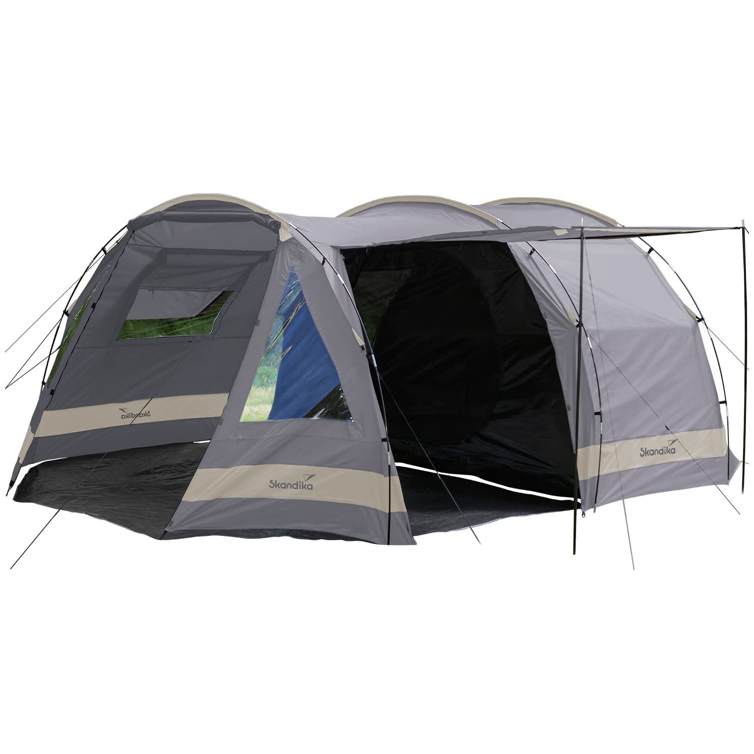 Skandika Tunnelzelt Campingzelt, Familienzelt, Kambo 4, dunkler Schlafkabine, 165 cm Höhe, Personen: 4, wasserdicht mit 3000 Wassersäule, 3 Eingänge, Sonnendach, Campingzelt