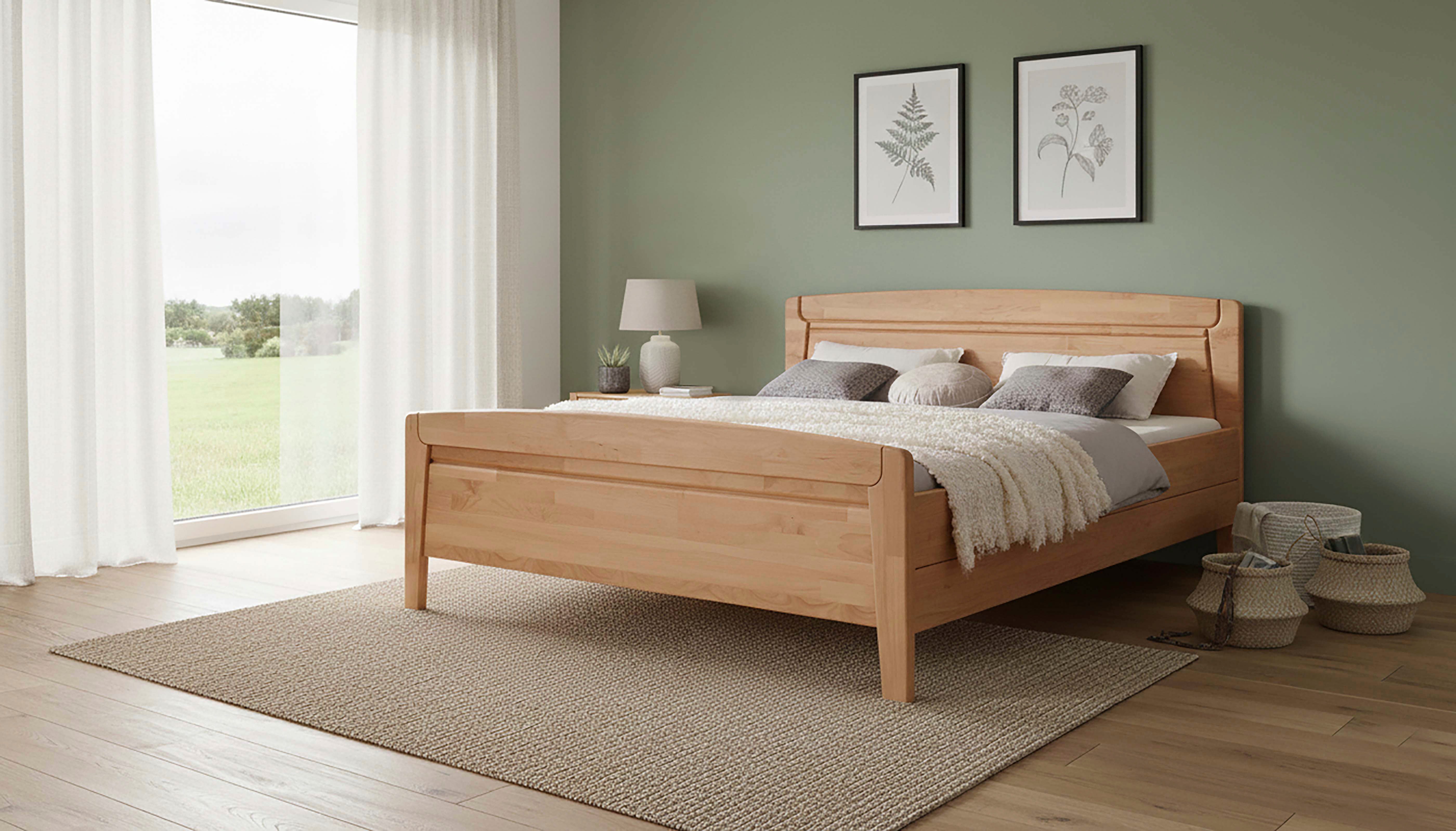 WIEMANN Funktionsbett Lausanne, Bettgestell, Bettrahmen, teilmassiv Erle, Kopf- und Fußteil aus Massivholz, zwei Größen, Bettseitenhöhe 43 cm