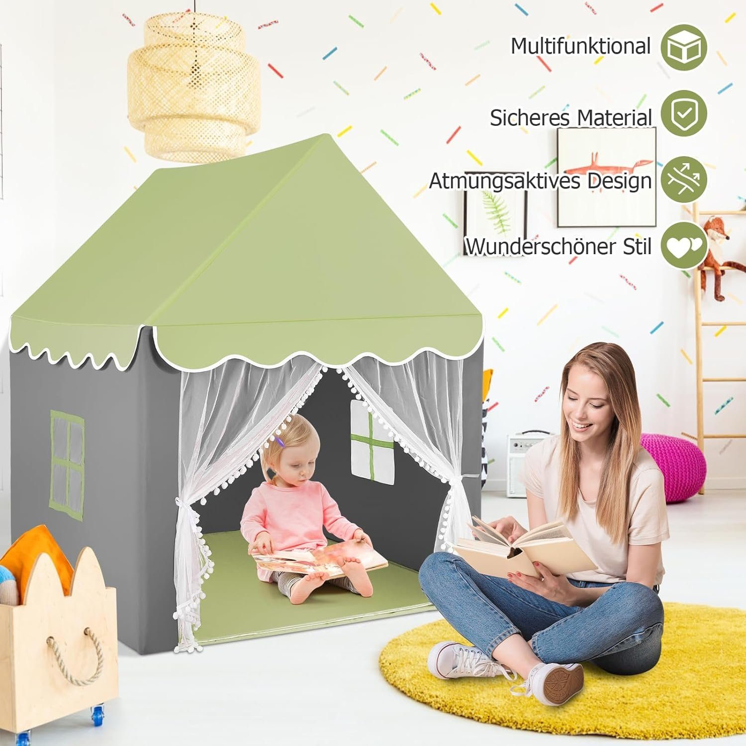 KOMFOTTEU Spielzelt Kinderhauszelt mit Netzfenster, für Kinder ab 3 Jahren günstig online kaufen