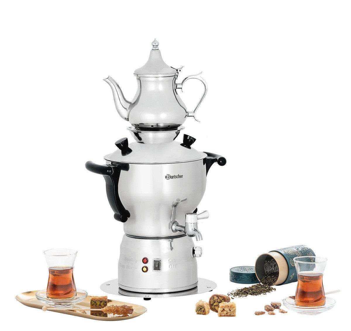 Bartscher Samowar Samowar 3L, mit Teekanne 1L, Edelstahl, 191007
