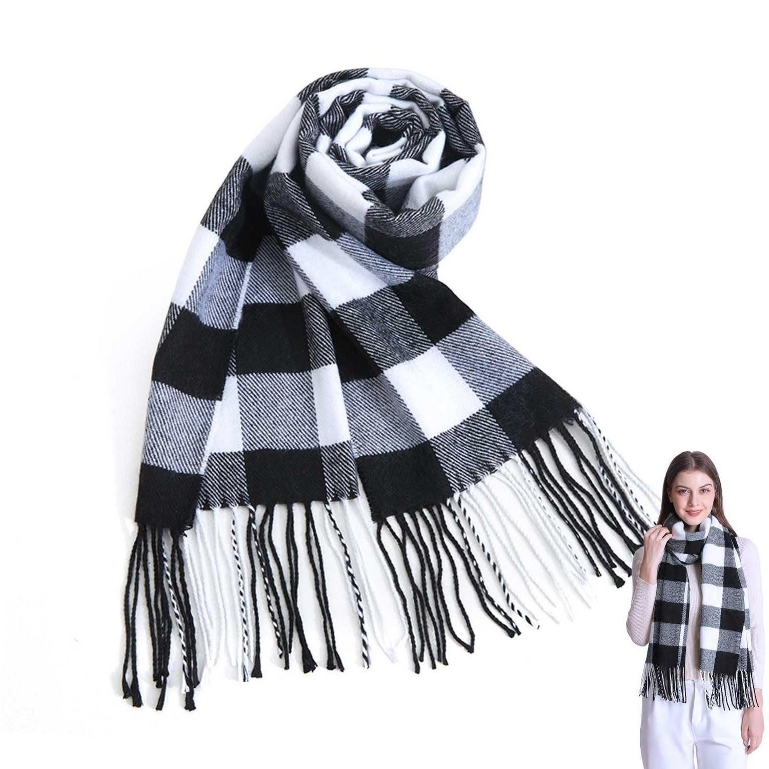 LuxusKollektion Karotuch Karierter Schal Damen Winter Fransenschal 35x190cm, (1-St)