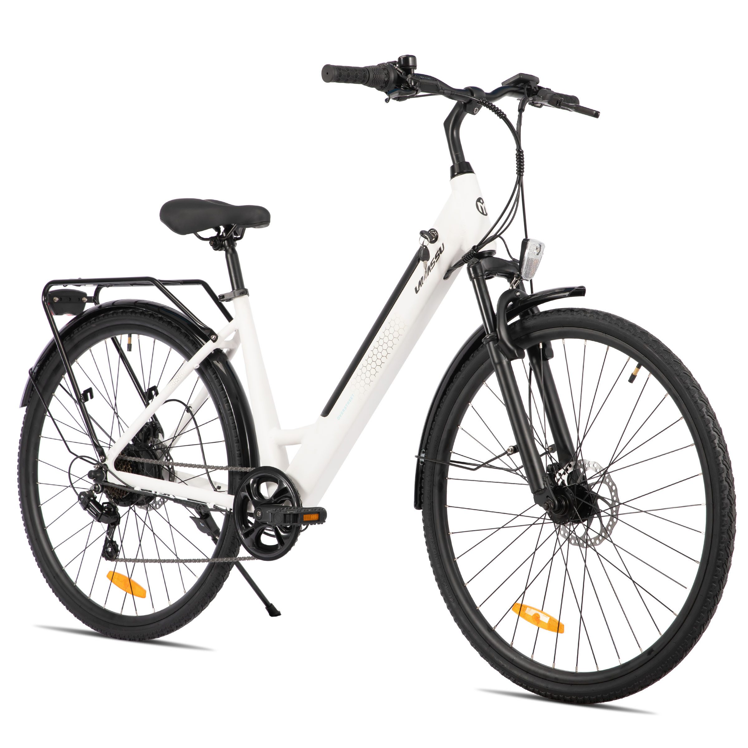 HILAND E-Bike 28 Zoll Stadt E-Bike Tiefeinsteiger 250W 7-Gang Bremse Gepäckträger, Heckmotor