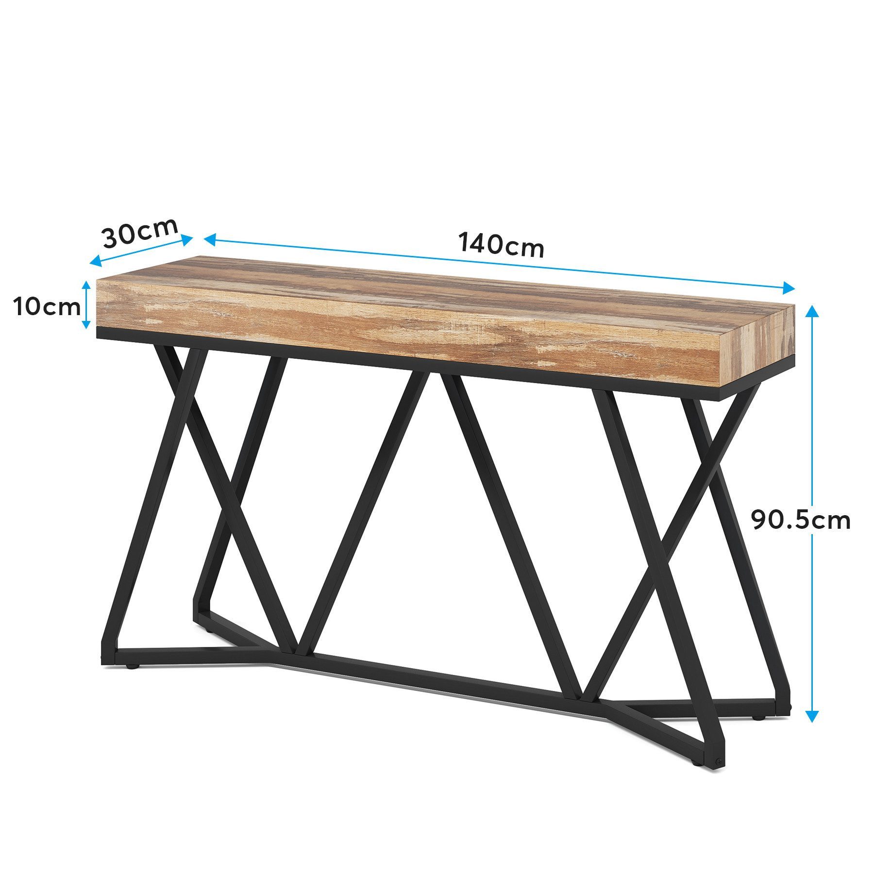 Celya Konsolentisch 140cm Konsolentisch, Holz-Eingangstisch mit einzigartigem Metallsockel