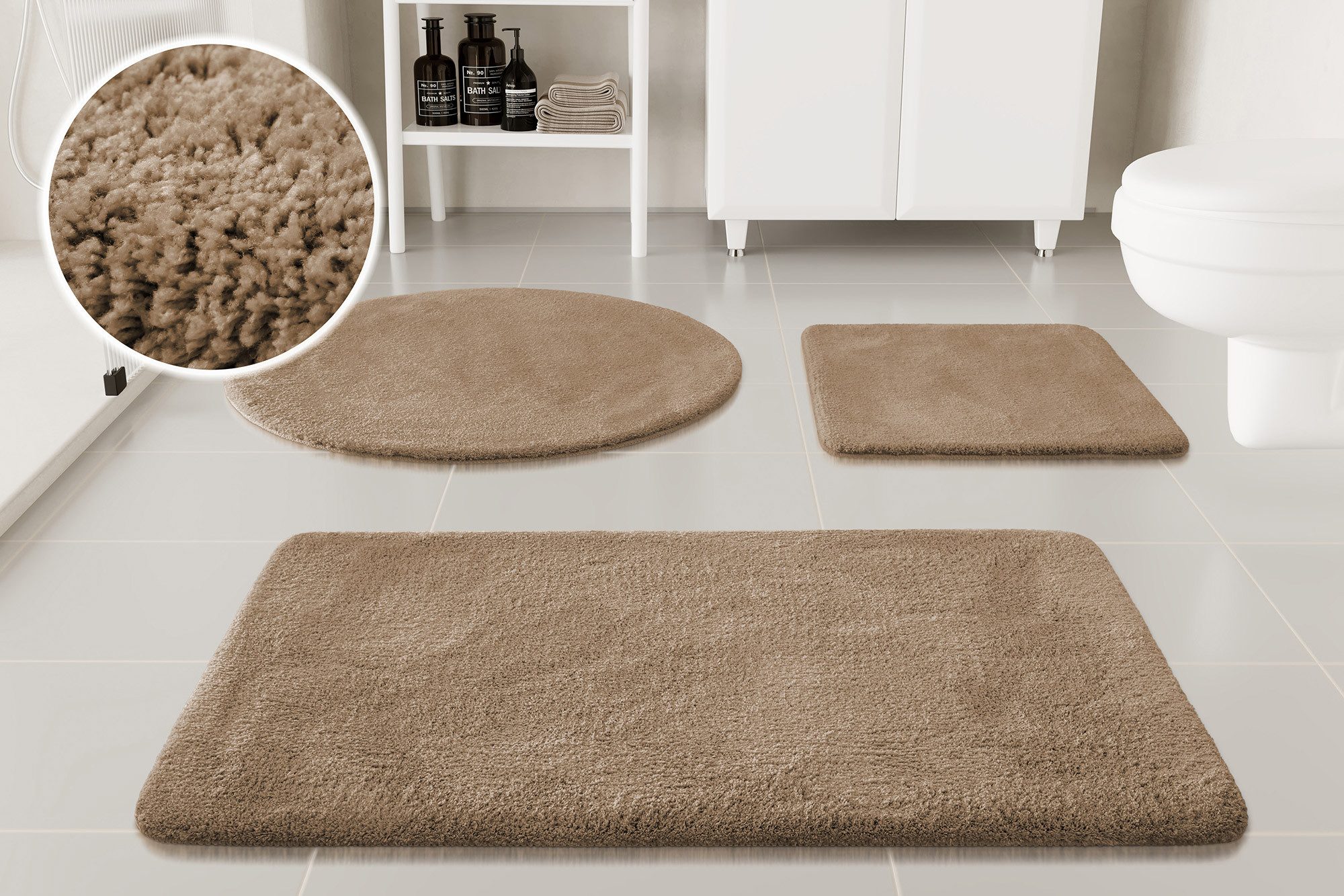 OTTO home Badematte Neele, uni, viele Farben, Badvorleger, Badezimmer Teppich, Höhe 20 mm, rutschhemmend beschichtet, schnell trocknend, Polyester, rund, Badteppich, getuftet, modern, Uni, antirutsch, flauschig, Hochflor