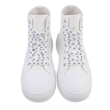 Ital-Design Damen High-Top Freizeit Sneakerboots Flach Sneakers High in Weiß