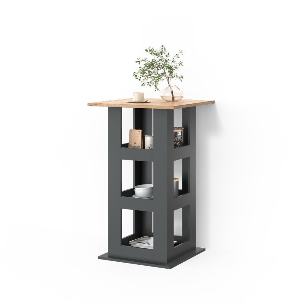 Livinity® Bartisch Regusa, Goldkraft Eiche/Anthrazit/Anthrazit, 65 x 65 cm (1-St)