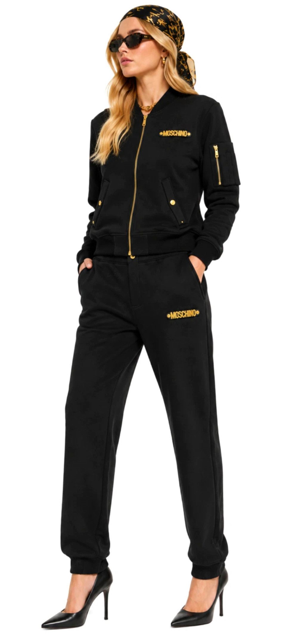 Moschino Sweathose Couture! Milano Jogginghose Gold Metal Logo Hose Jogpants (1-tlg) Dreidimensionales Moschino Logo aus Metall
