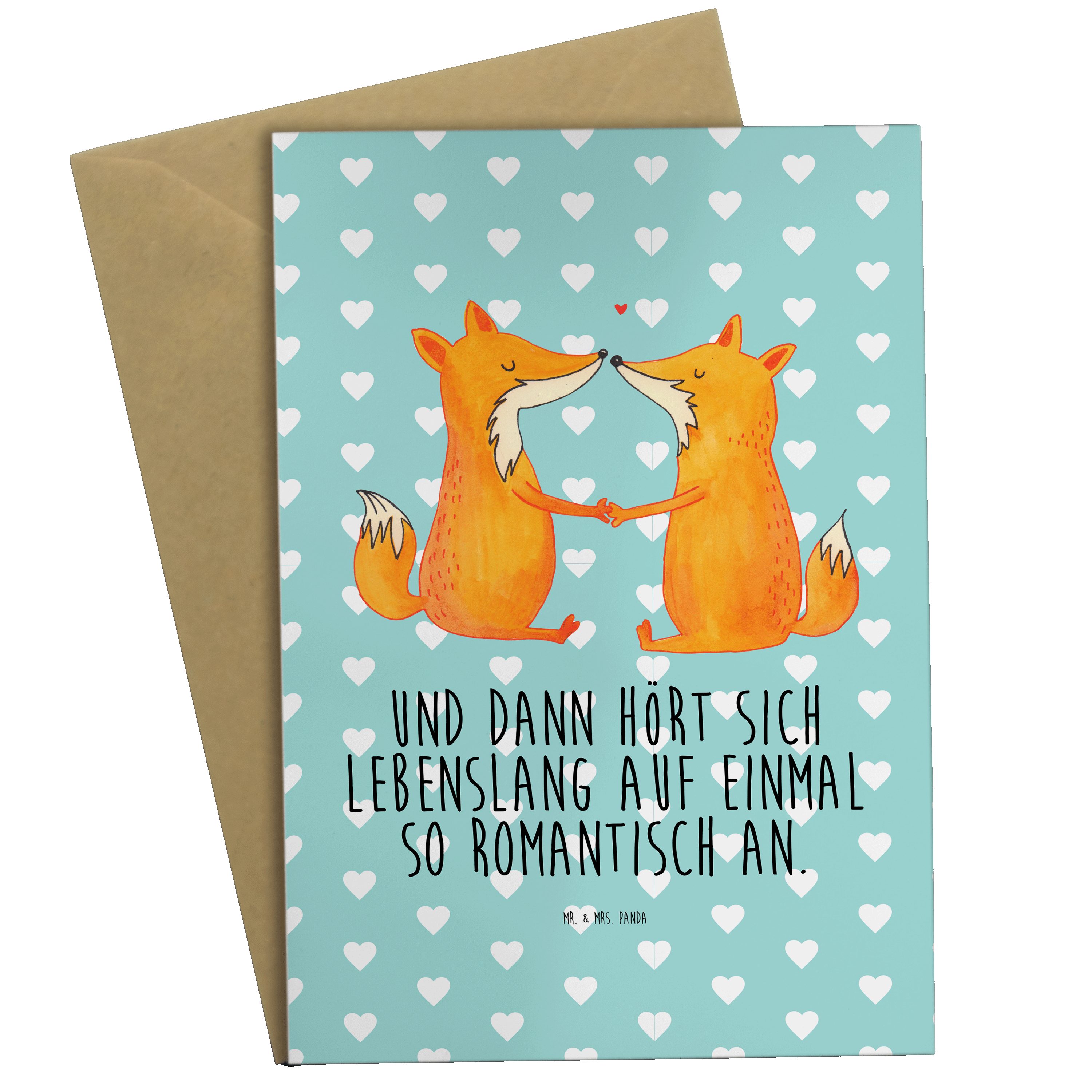 Mr. & Mrs. Panda Grußkarte Füchse Liebe - Türkis Pastell - Geschenk, Ehemann, Karte, Freundin, F