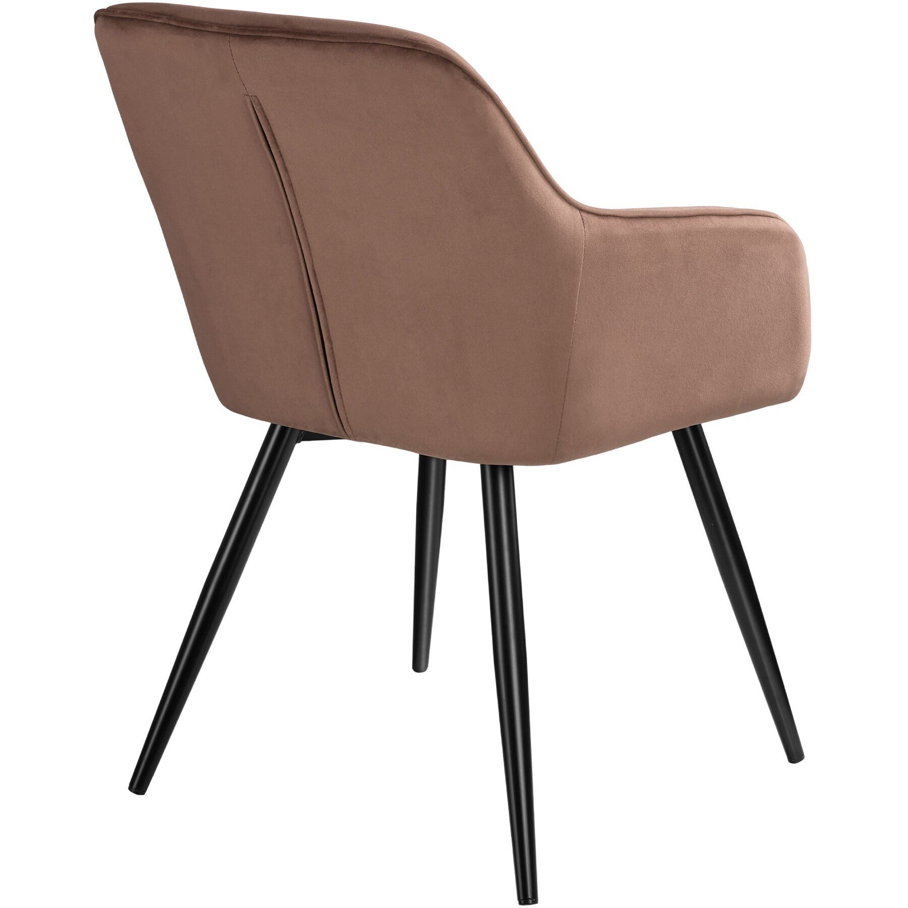 tectake Esszimmerstuhl Küchenstuhl gepolstert, in Samtoptik, 58 x 62 x 82 cm (Wohnzimmerstuhl Marilyn in braun/schwarz, 1 St), durchgehende Lehne, schwarze Stahlbeine, bodenschonend