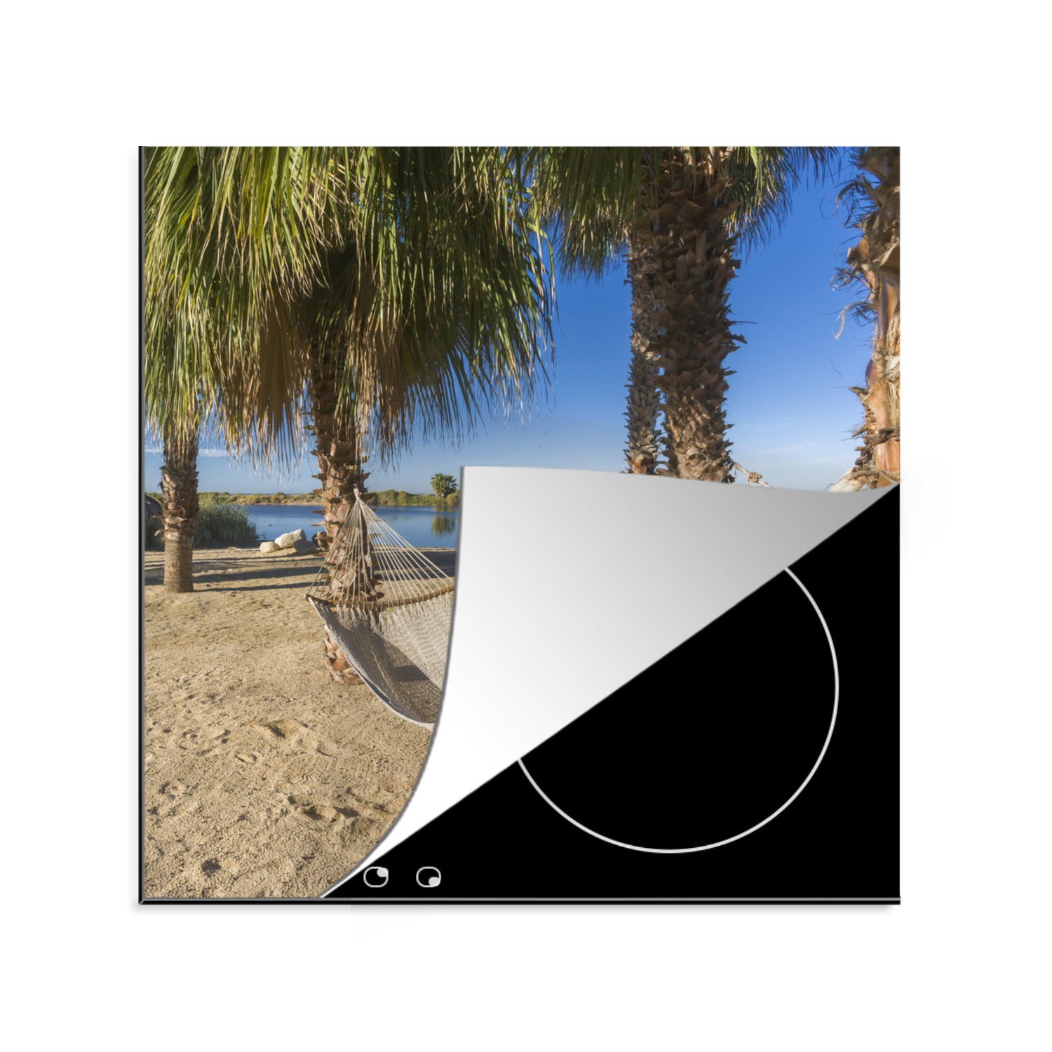 küche Palme, (1 78x78 Ceranfeldabdeckung, - Hängematte Vinyl, Herdblende-/Abdeckplatte MuchoWow Arbeitsplatte cm, Sand für tlg), -