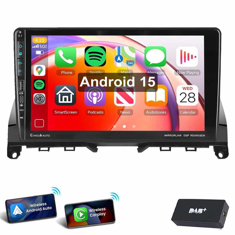 ESSGOO Für Mercedes Benz C Klasse W204 S204 Android 15 Carplay USB Type-C Autoradio (RDS, Digitalradio (DAB), FM, AM, Carplay Android Auto GPS RDS SWC EQ)