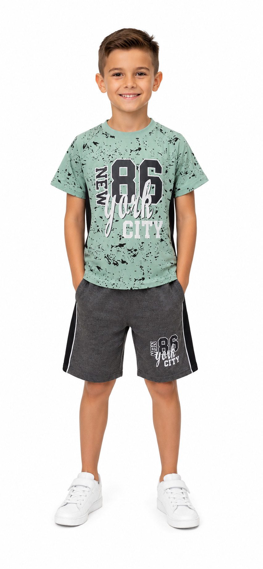 Fashion Boy T-Shirt & Bermudas T-Shirt + Shorts Sommerset 2er Set Bermuda Sweatshorts Sommer js153e (Set, T-Shirt+Shorts)