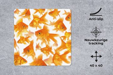 MuchoWow Gaming Mauspad Goldfisch - Weiß - Fisch (1-St), Mousepad mit Rutschfester Unterseite, Gaming, 40x40 cm, XXL, Großes