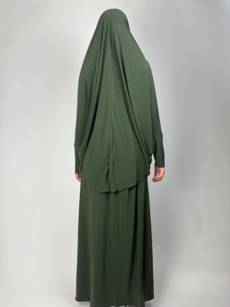 Aymasal Maxikleid Burka Gebetskleid Rock Kopftuch Muslim Gebetskleidung Khaki & 2 teiliges