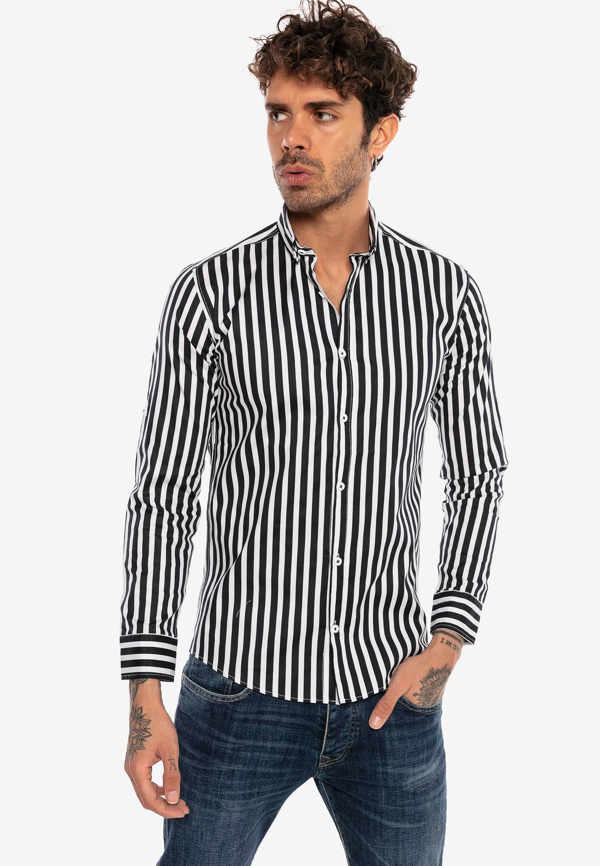 RedBridge Langarmhemd Carrollton mit gestreiftem Muster schwarz | Hemden