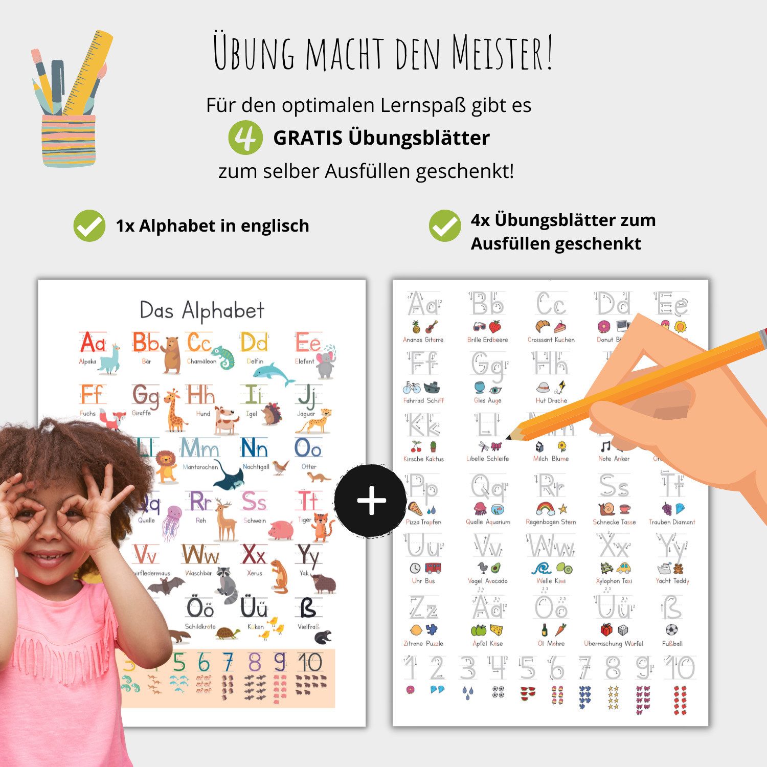 MeinBaby123® Poster Grundschrift Lernposter, ABC Alphabet Poster Kinder, Kindergarten, Grundschule, + Übungsblätter – Bild 5 von 5