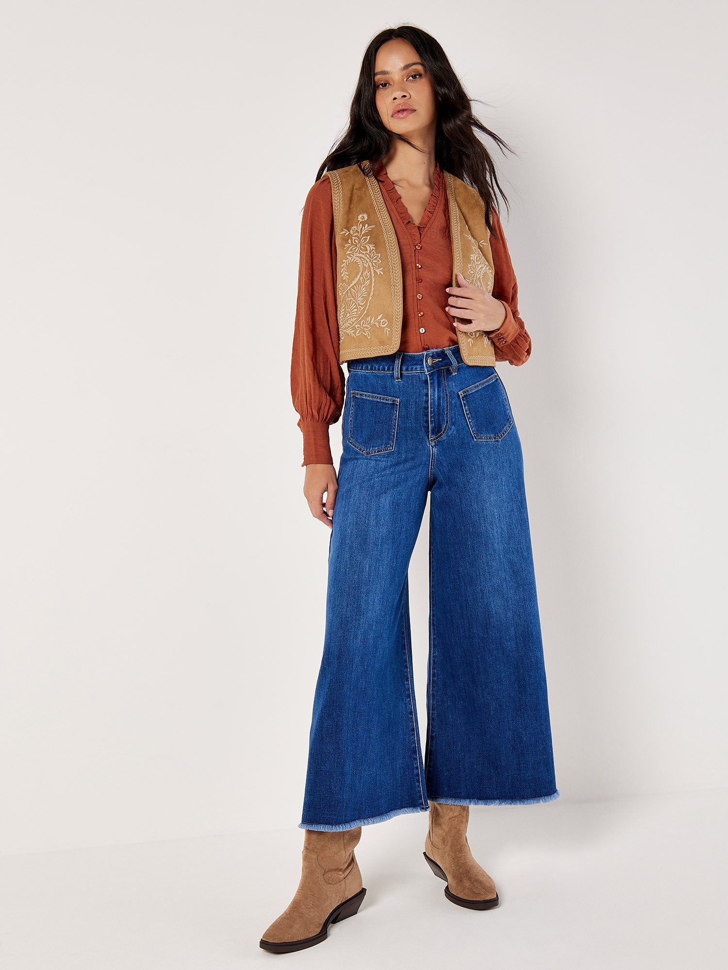 Apricot Blusenshirt in Unifarben mit Rüschen günstig online kaufen