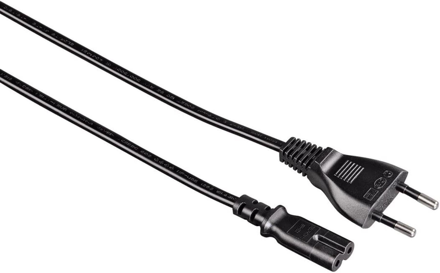 Hama Euro-Netzkabel 1,5m Doppelnutstecker Stromkabel Eurostecker Schwarz  Netzkabel, 2-polig, universal, Doppelnut Kabel, Doppelnutbuchse