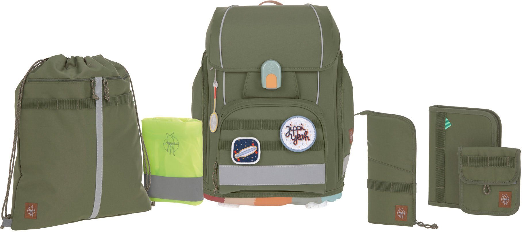 LÄSSIG Ранцы Unique, Boxy, Olive (Set, 7-tlg), PETA-approved vegan; aus recyceltem Material