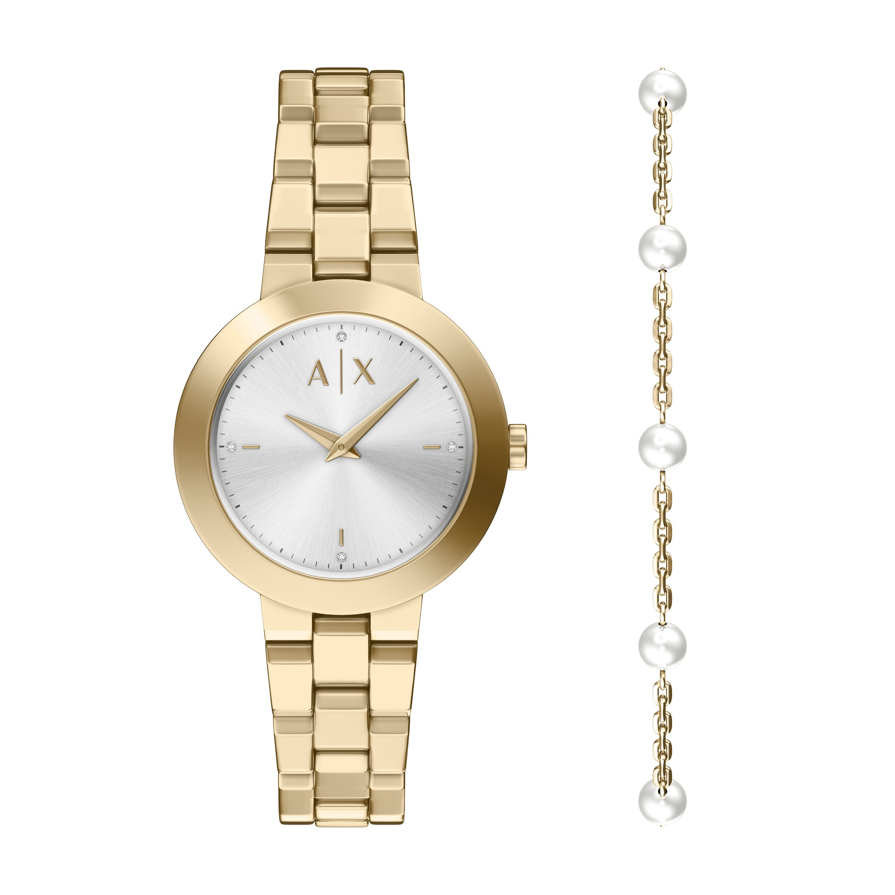 ARMANI EXCHANGE Quarzuhr AX7185SET, (Set, 2-tlg., Uhr mit Armband), Armbanduhr, Damenuhr, Edelstahlarmband, Ideal auch als Geschenk