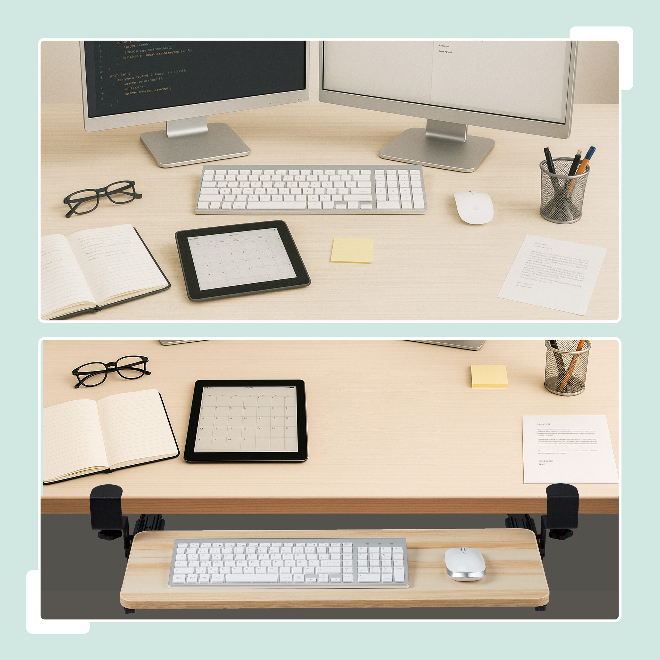 relaxdays Schreibtischaufsatz Ausziehbare Tastaturablage zum Klemmen, Holzoptik