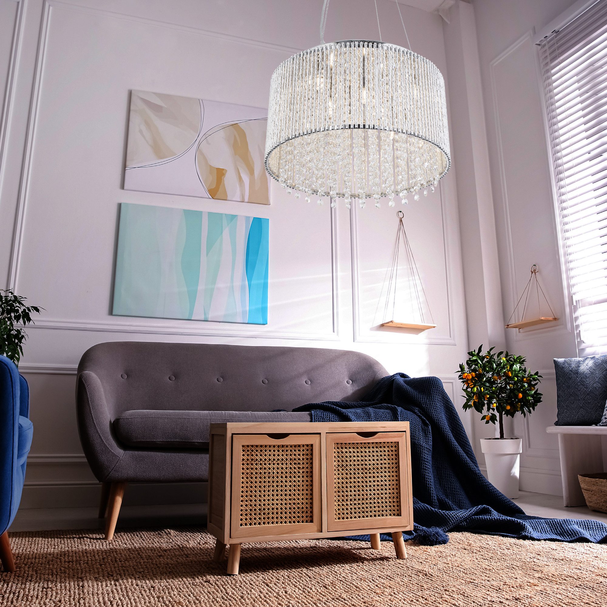 Searchlight Hängeleuchte Kristall-Leuchte Elise I, 8-flammig, ohne Leuchtmittel, Glamourös