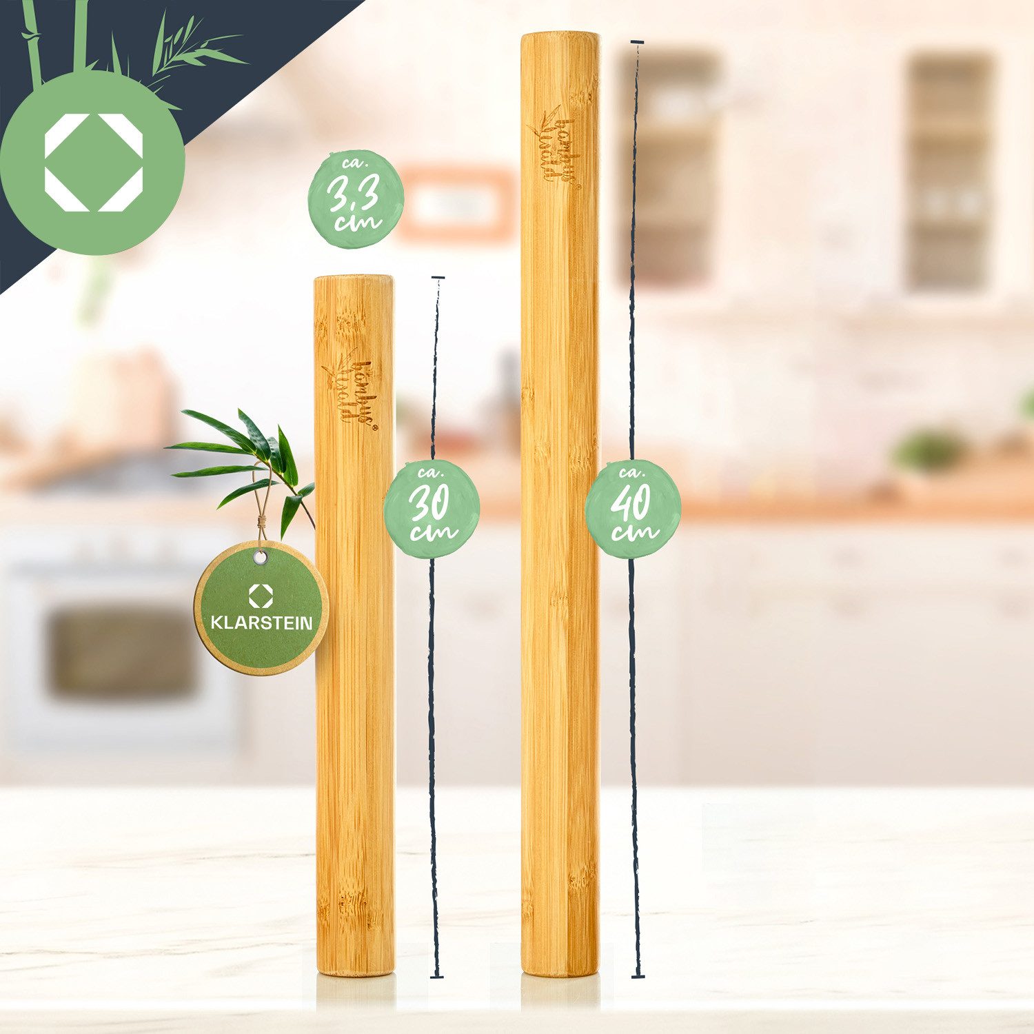 Klarstein Teigroller Teigroller Bambus im 2er Set Bambus