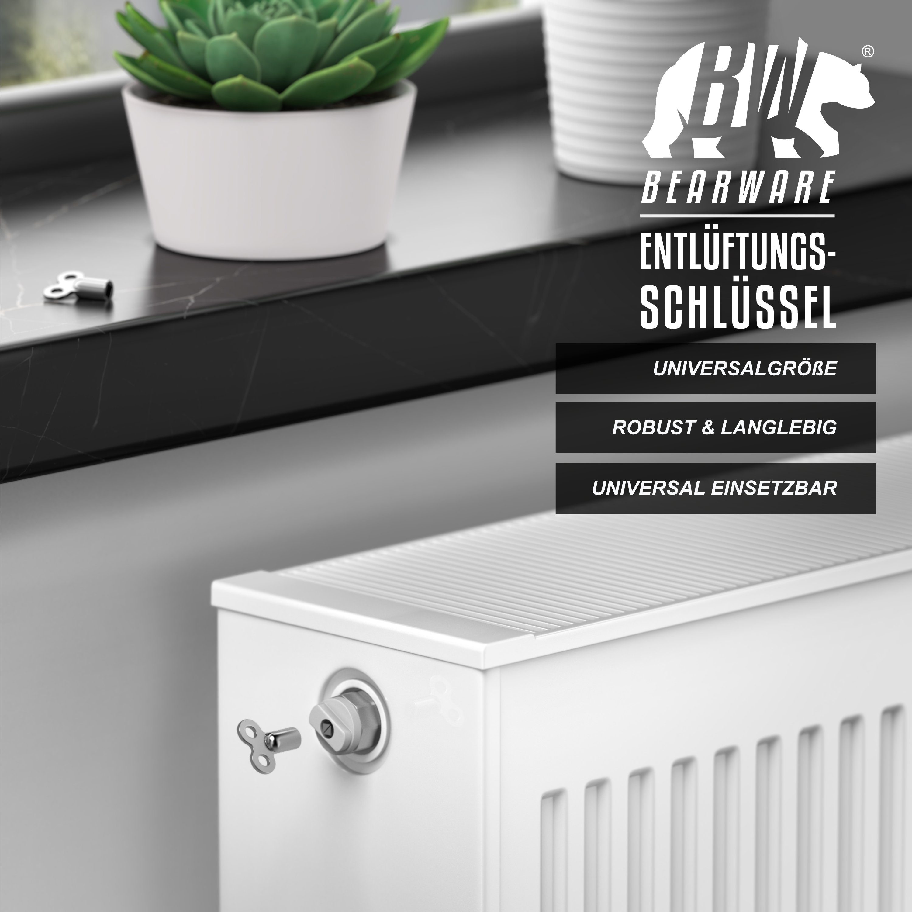 BEARWARE Steckschlüssel Heizungsentlüftungsschlüssel, Heizkörper Entlüftungsschlüssel 2er Set (1 St), verzinkt, Vierkantaufnahme, Universal-Schlüssel für Heizun – Bild 5 von 5