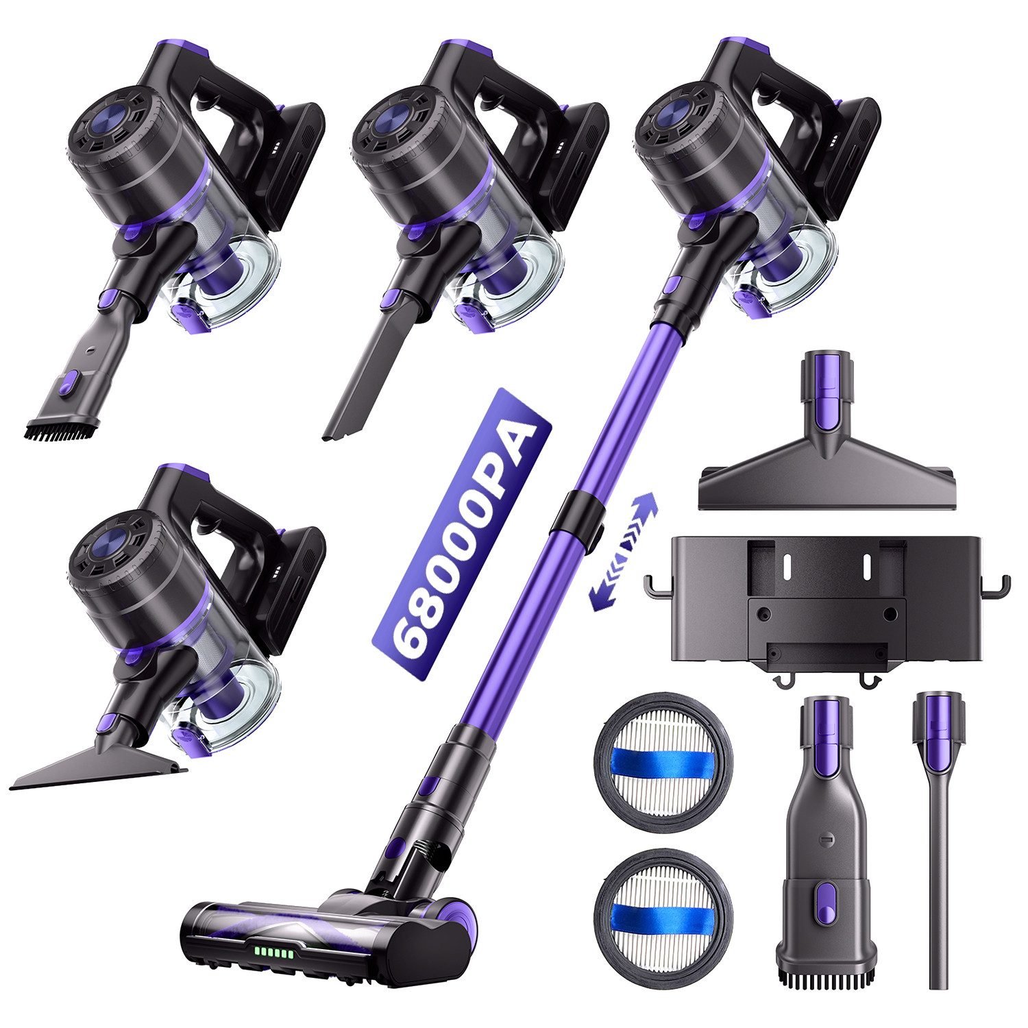 AKKEE Akku-Hand-und Stielstaubsauger Akku Staubsauger, 68000pa/550W/70min, Staubsauger Kabellos, 550 W, beutellos, Akku Handstaubsauger