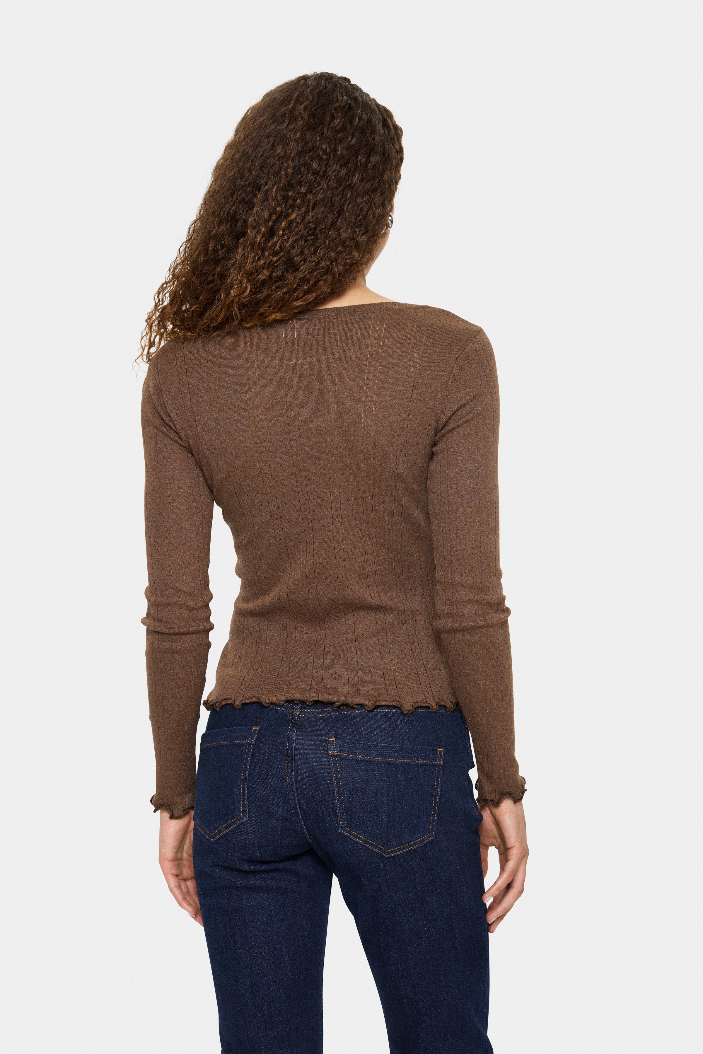 Saint Tropez Strickjacke GruSZ Cardigan mit Lochstickerei und gewelltem Saum