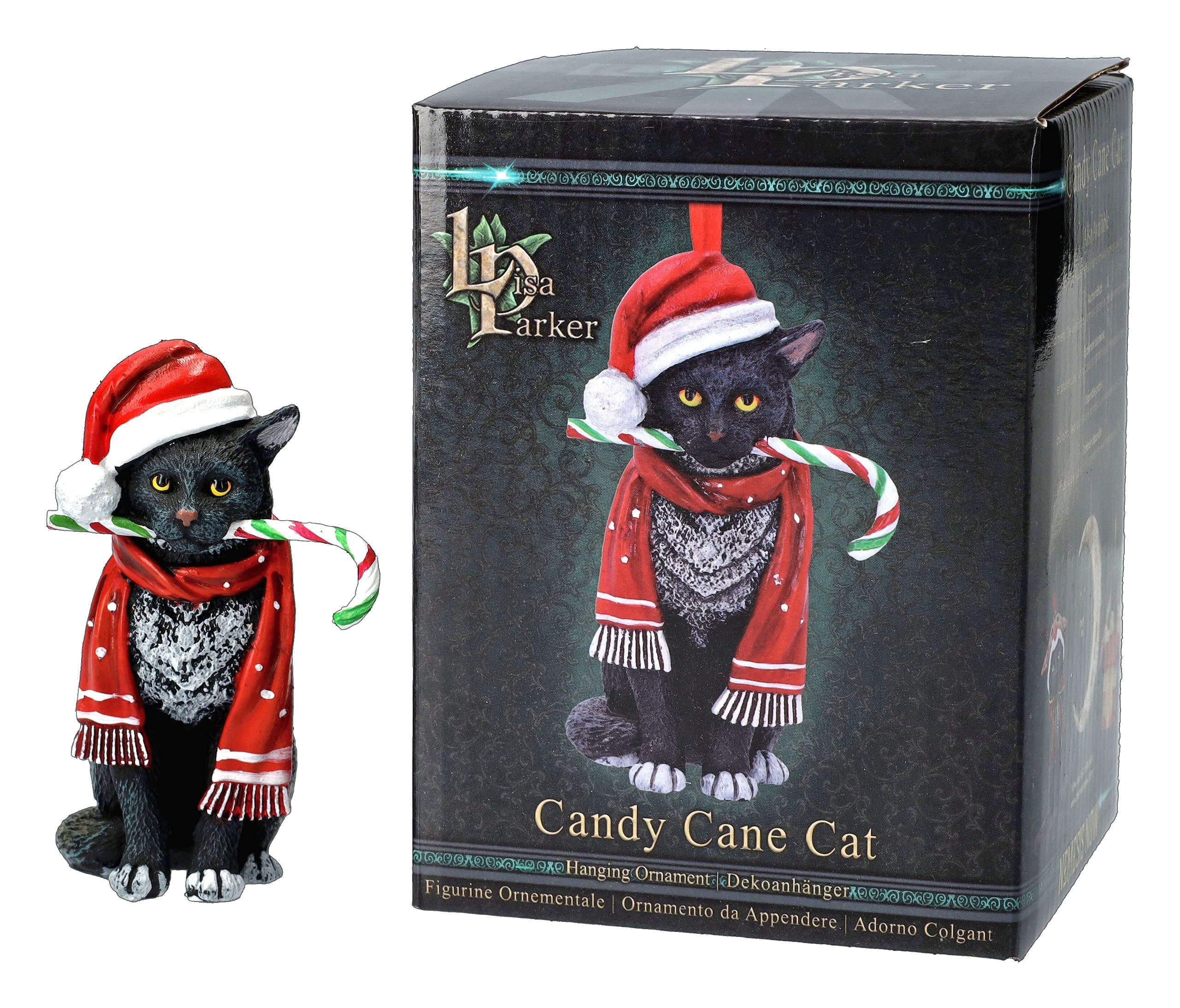 Figuren Shop GmbH Christbaumschmuck Christbaumschmuck - Katze mit Zuckerstange - Figur Hängen Weihnachten (1-tlg)