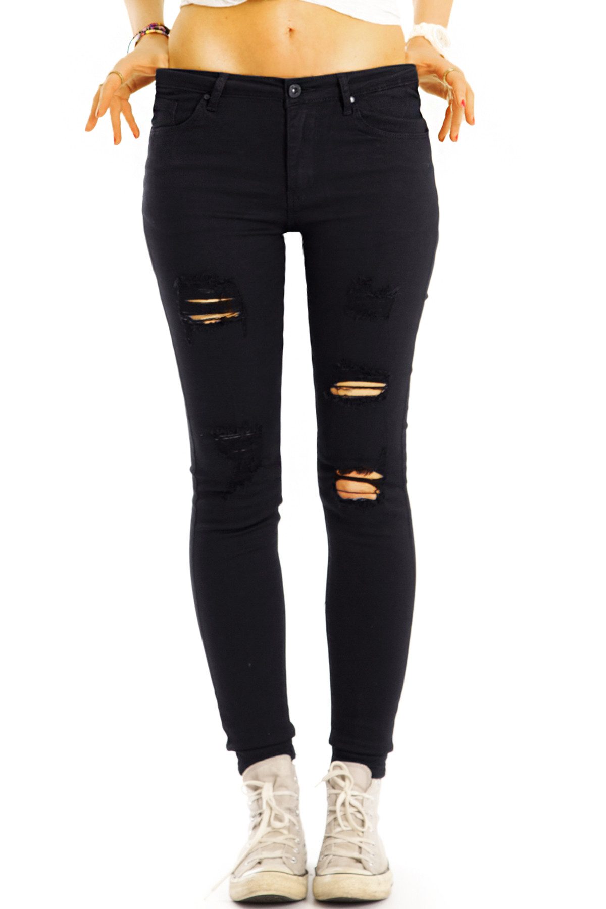 be styled Destroyed-Jeans Röhrige Destroyed Skinny Fit Jeans Low Waist schwarz - Damen - j28L-1 mit Stretch-Anteil