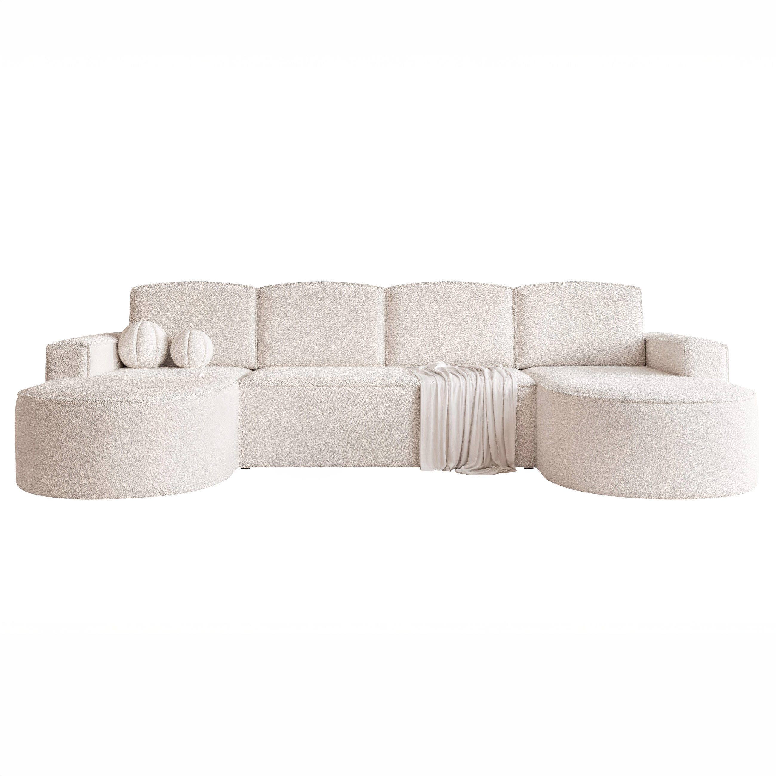 yourhouse24 Wohnlandschaft XXL U-Sofa SOFIA U in organischem Design, mit Schlaffunktion und Bettkasten, Seite universal