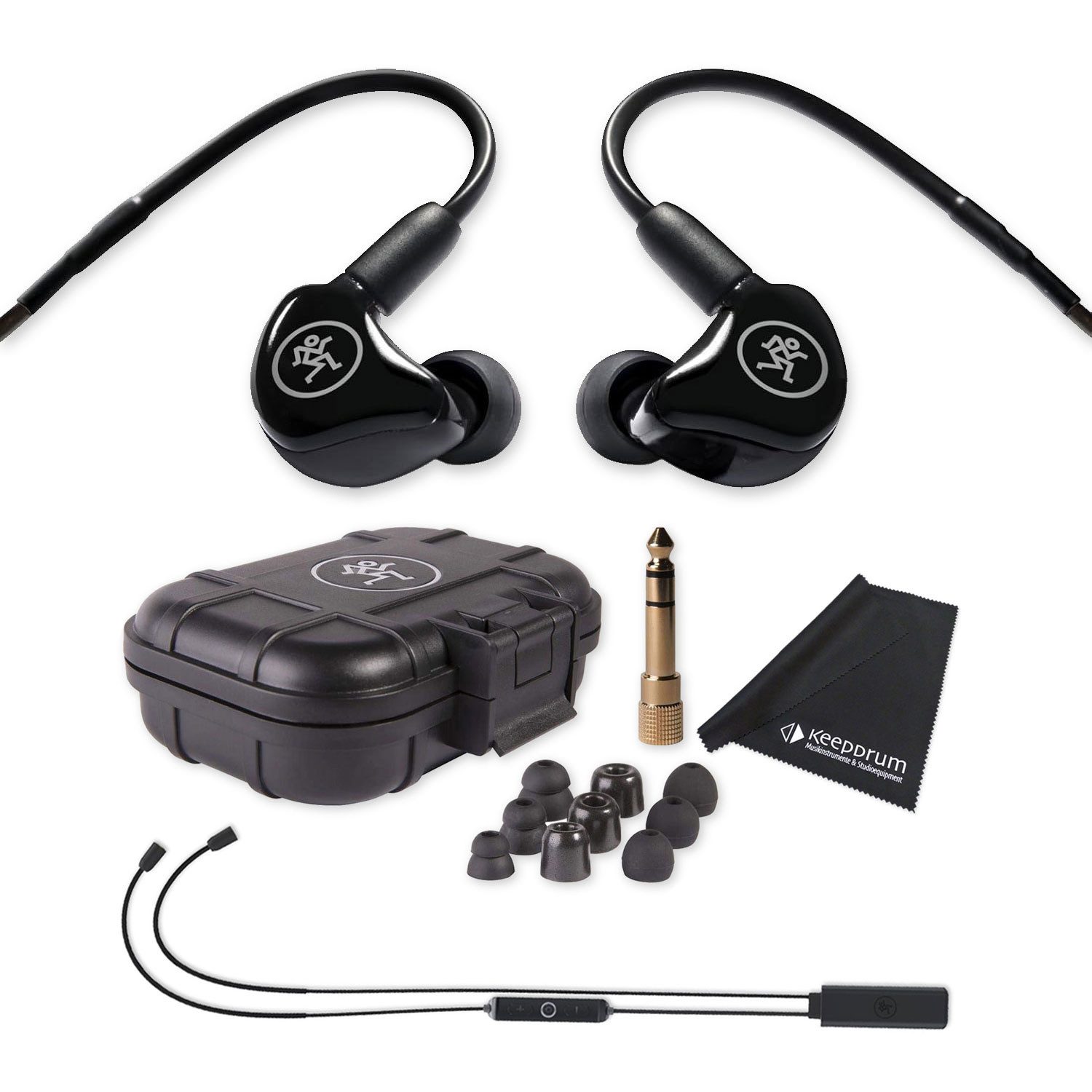 MACKIE Mackie In-Ear Kopfhörer MP-120 mit Bluetooth-Adapter und Tuch In-Ear-Kopfhörer (In-Ear Kopfhörer, schwarz, Vorteils-Set mit Bluetooth-Adapter und Tuch)