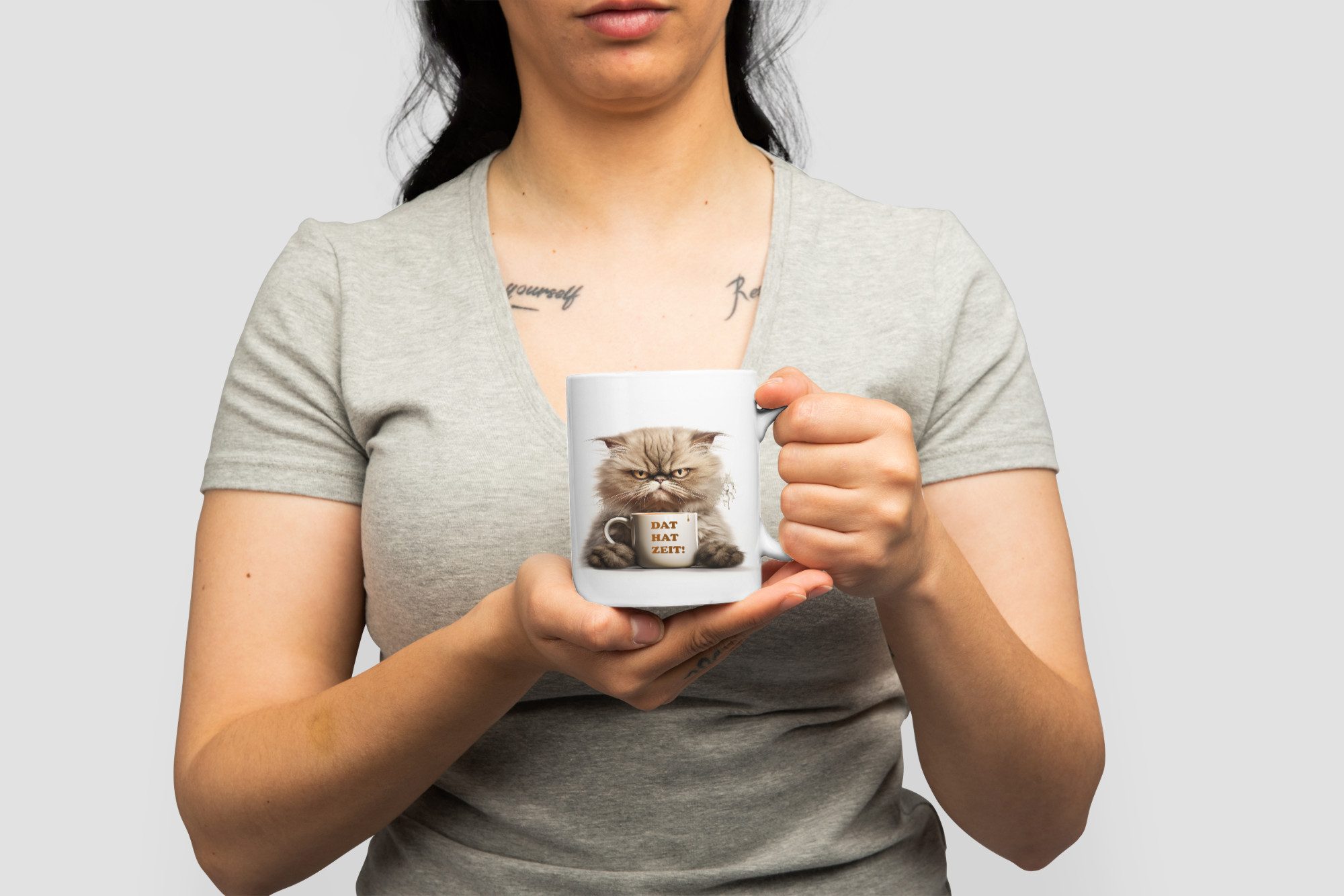 WS-Trend Tasse Katze DAT HAT ZEIT Kaffeetasse Teetasse 325 ml Lustiges Design, 1-tlg., Keramik, Geschenkidee